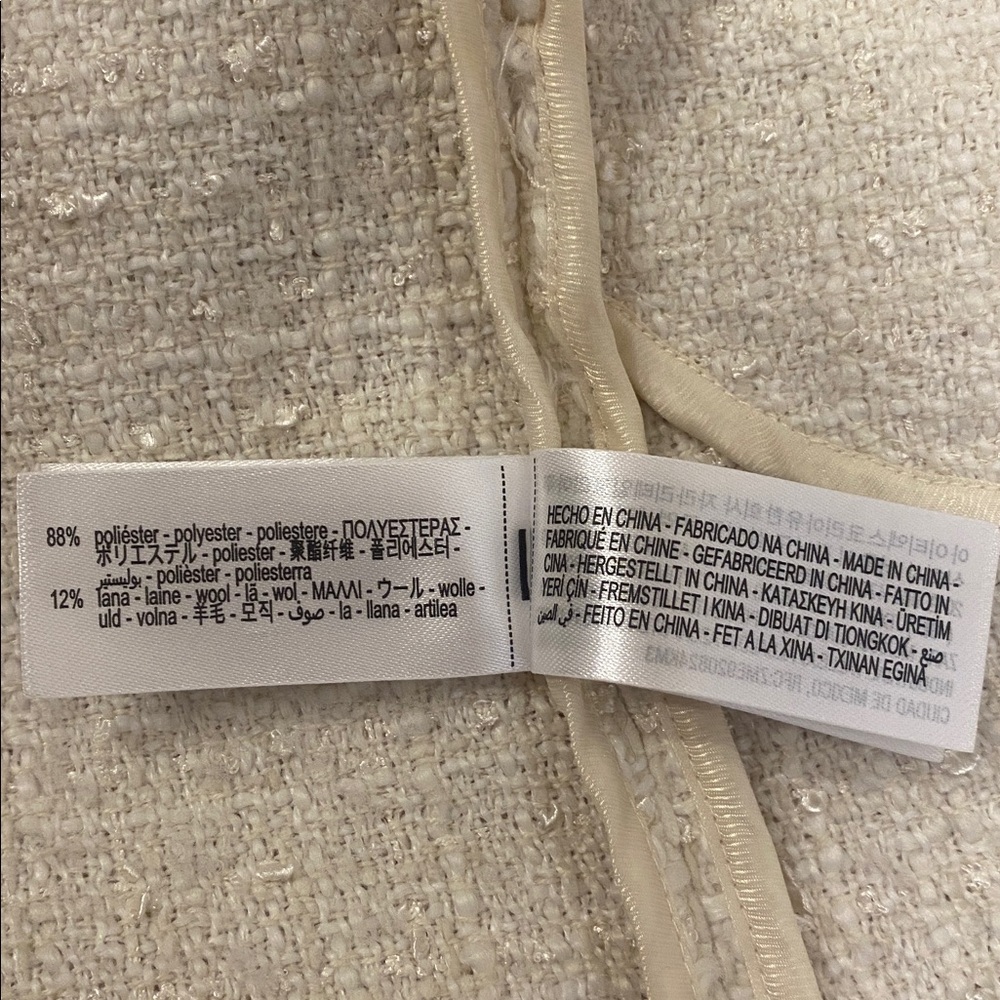 ZARA Ecru Cream Fringe Open Cardigan Tweed Textured Structured Jacket Sze Small - Picture 15 of 17